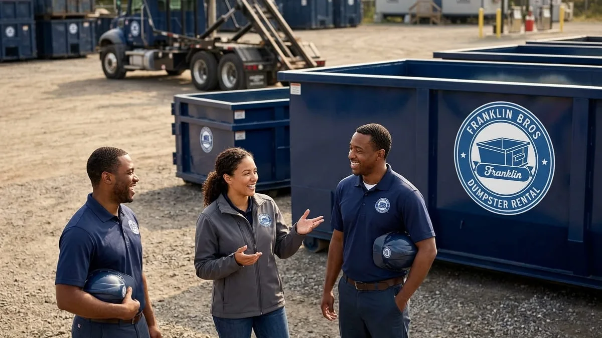 The Franklin Bros Dumpster Rental team in Franklin Franklin Bros Dumpster Rental Franklin crew at the Franklin yard